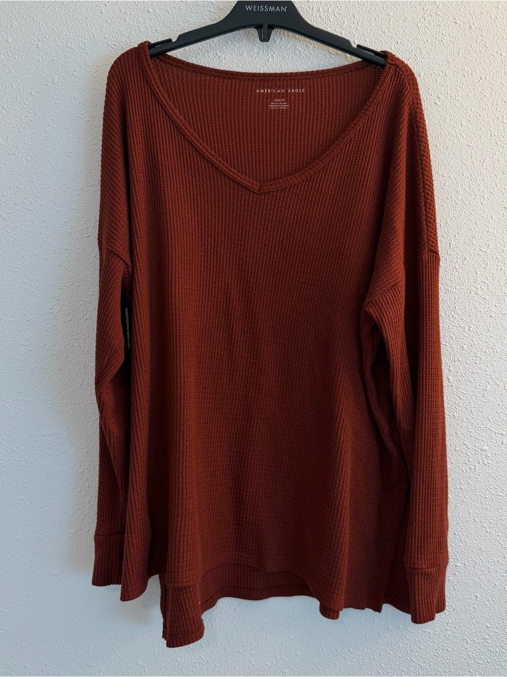 American Eagle Outfitters Women's Waffle V-Neck Top - Rust Brown